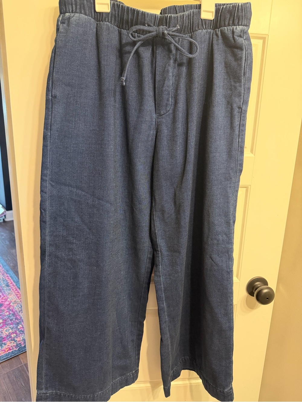 American Eagle Outfitters Dark Blue Drawstring Waist Denim Wide Leg Pants